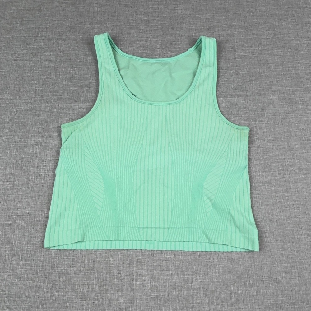 Lululemon Tank Top Womens Small Green Cropped Built-In Bra Moisture Wicking Yoga